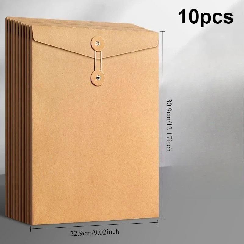 10pcs Kraft Paper A4 File Envelope Document Bag String Tie Closure Folder for Contracts Tenders Storage Bag view 6
