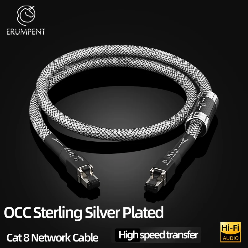 Ethernet Cable CAT8 40Gbps Network Speed OCC Sterling Silver Plated Core Network Lan Cord for Laptop Router Cat8 Ethernet Cable