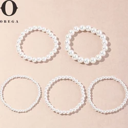 Obega 5PCS Elastic Immitation Pearl Braclet Set For Women Girls Bridal Stretch Bracelet Trendy Evening Party Jewelry Set