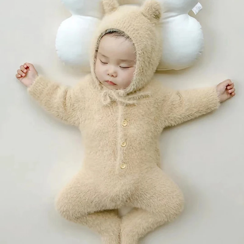 1-24M Baby Boy Girl Bodysuits Outfit Newborn Photography Props Plush Romper with Hat Photography Props