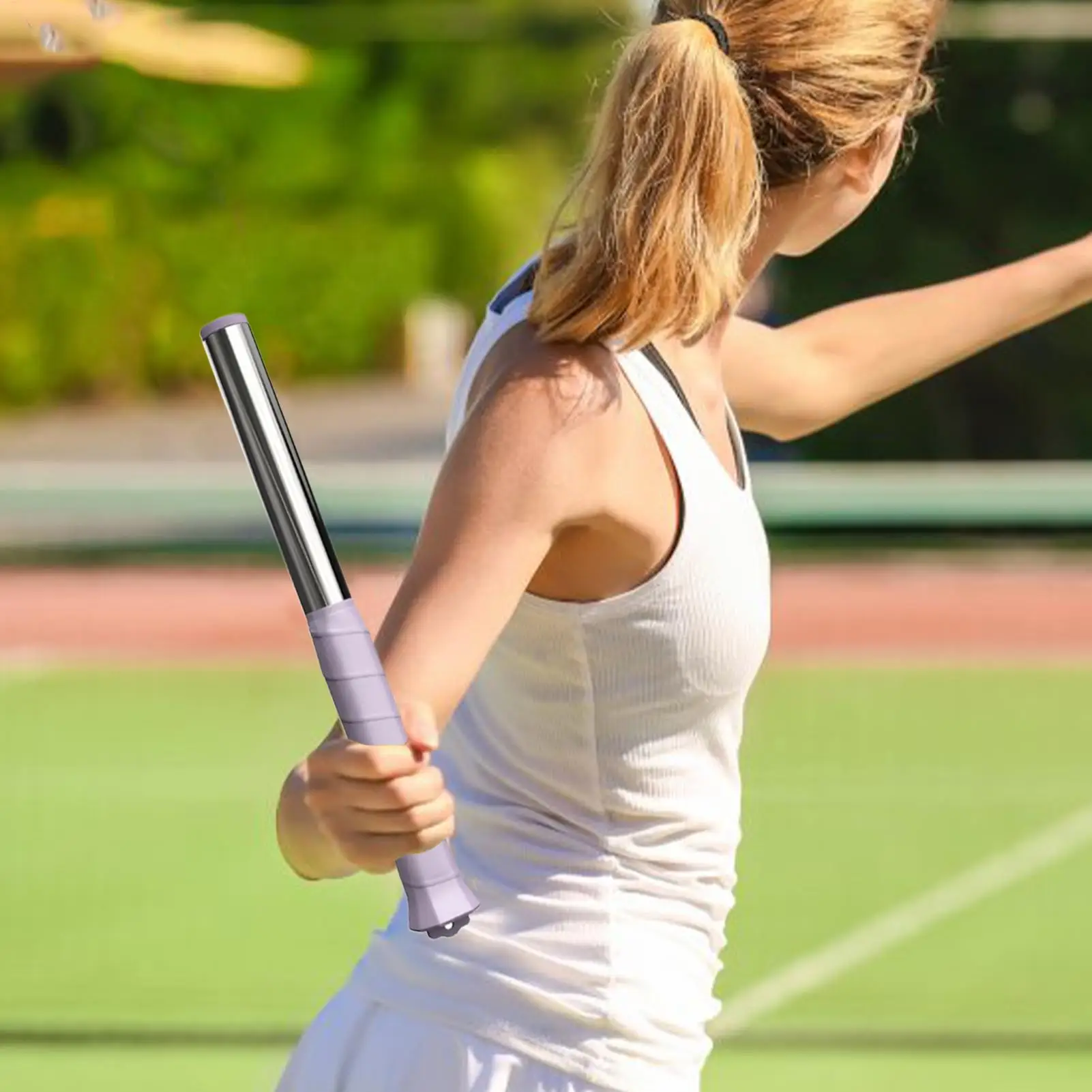 Treinador de balanço de raquete de badminton, aderência confortável, ferramenta de rebote de aço inoxidável, pólo de treinamento de balanço de badminton para jogadores avançados