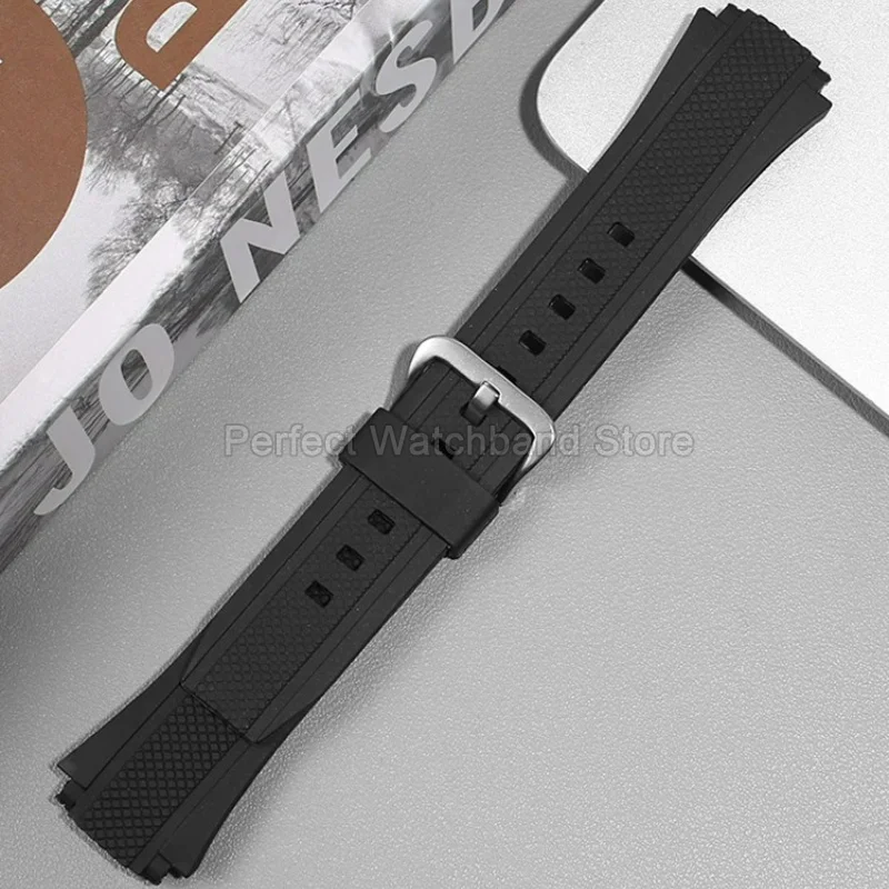 Silicone Watch Strap Accessories 19mm for Casio EDIFICE Series EF-552/PB Black Resin Watchband Dedicated Convex Interface view 5
