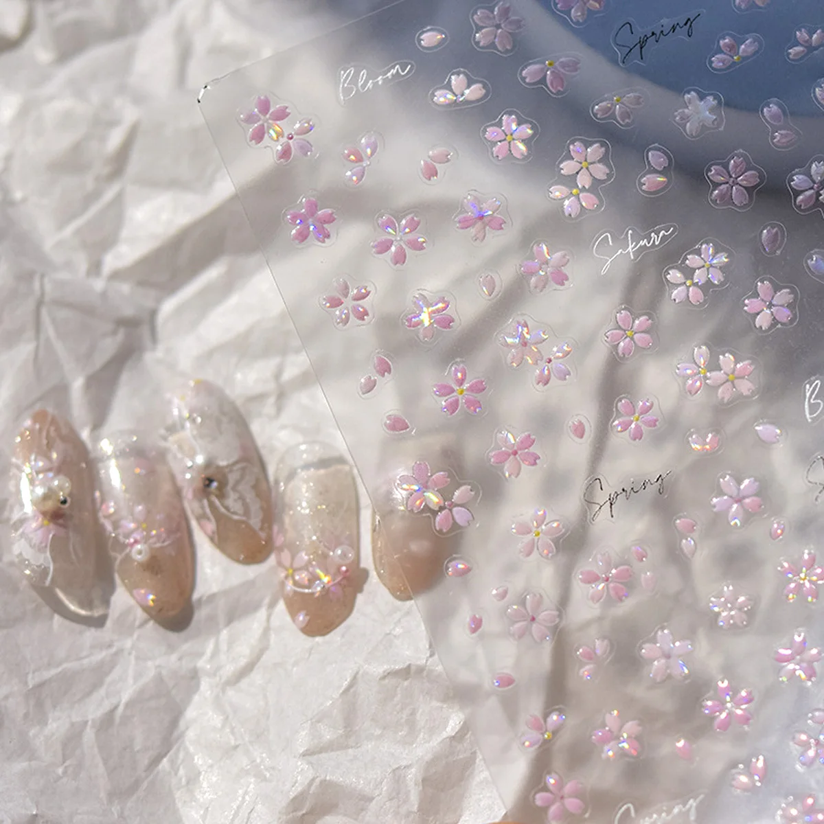TSZS Spring Flower Tulip Cherry Blossoms Nail Art Stickers Self-adhesive INS 5D Pink White Flower Nail Decals