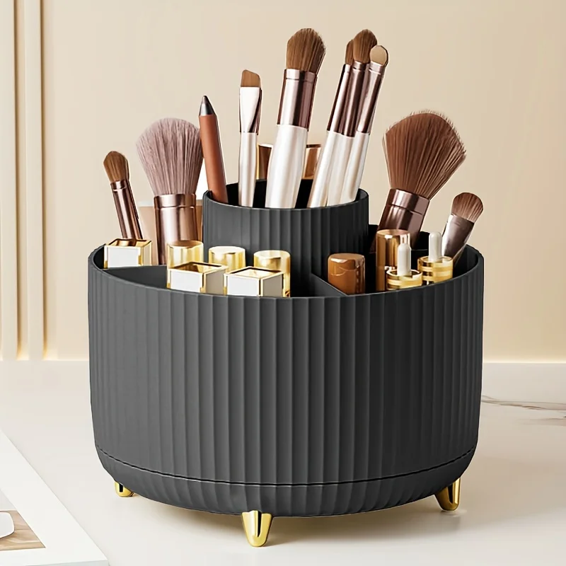 1 PC Makeup Brush Storage Box, 360 ° Rotating Makeup Brush Storage Box, 5 Grid Large Capacity Brush Holder