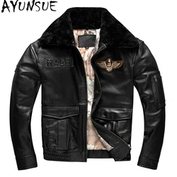 AYUNSUE Genuine Leather Bomber Jacket Warm Winter Coats Mens Clothing Black Jackets Size S-6XL 2024 Fashion Short Vestes Hommes