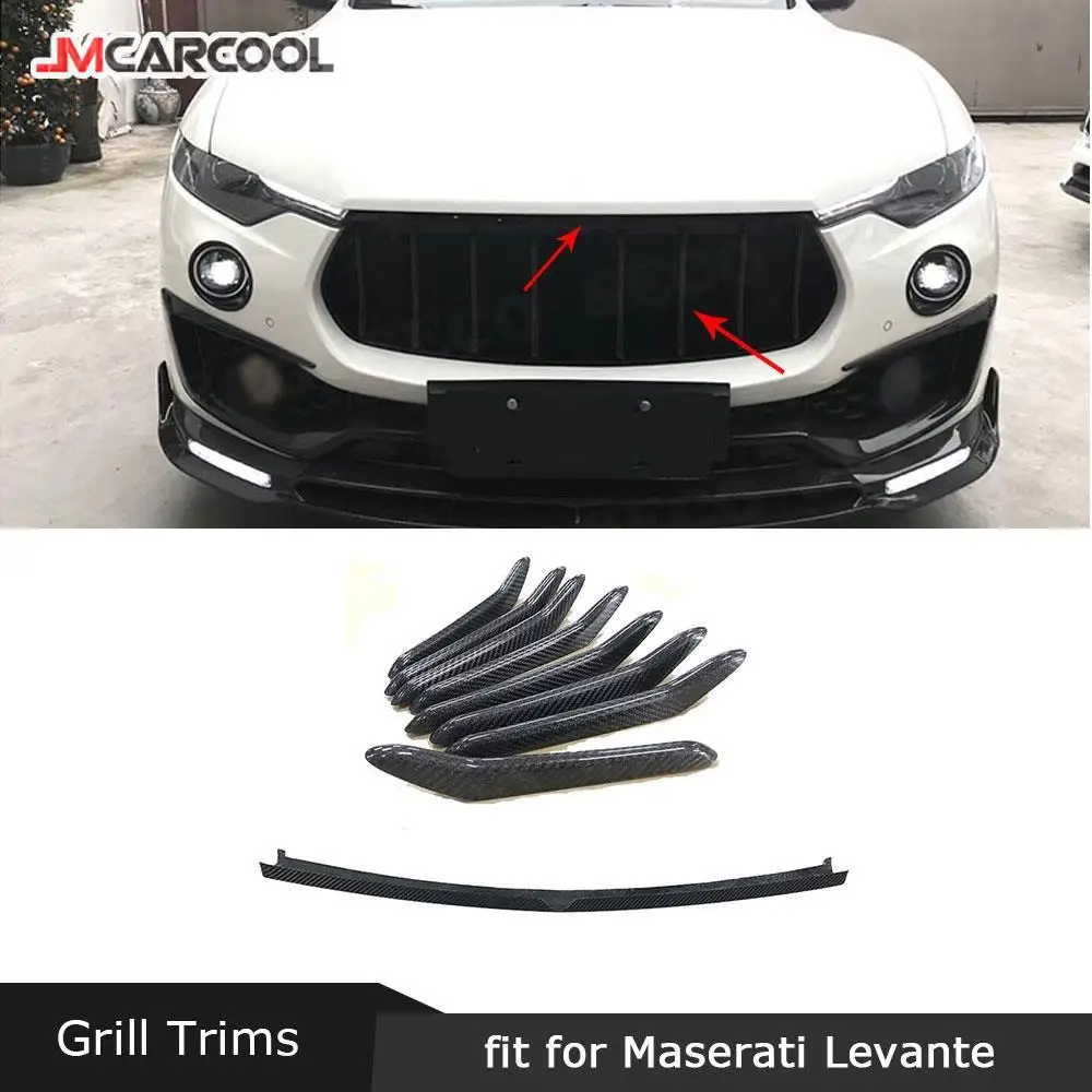 JMCARCOOL apto para Maserati Levante 2016-2019 tiras de barra embellecedora de parrilla delantera de coche marco de cubierta de decoración de malla de rejilla de fibra de carbono