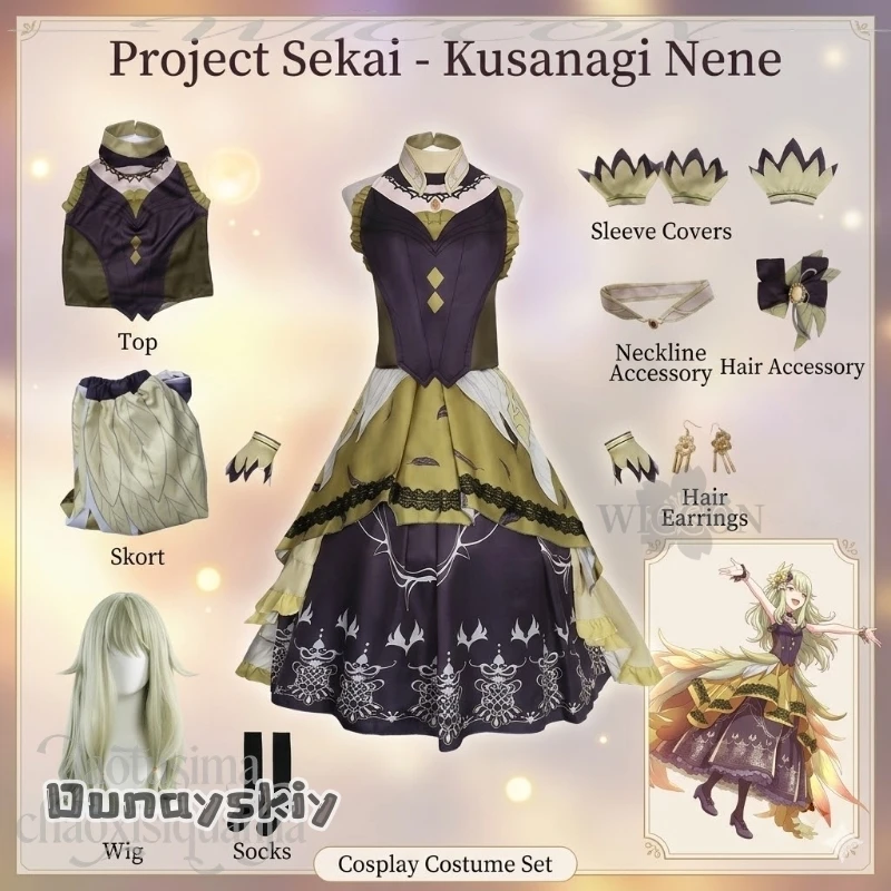 Anime Game Project Sekai Kusanagi Nene Goth Lolita Long Retro Dress Wigs Halloween Cosplay Yuke Conquer GO FORTH Idol Uniform