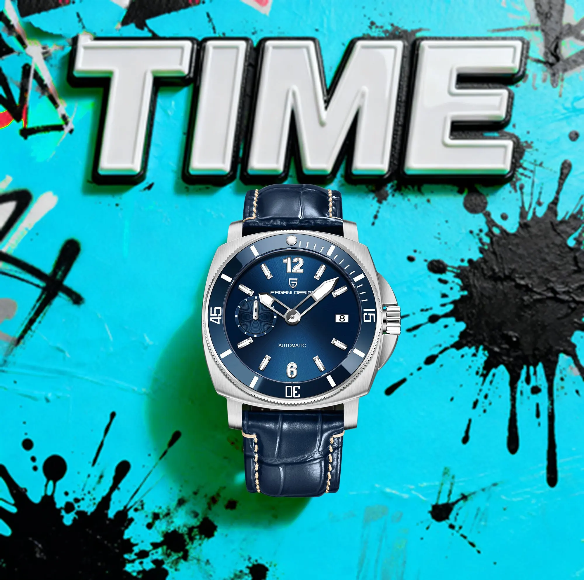 PAGANI DESIGN Trendige Mechanische Herrenuhr für Jugendliche, Luxuriöses Design, Vielseitig Kombinierbar, Lederarmband, Saphirglas, Kalender, Leuchtend, Reloj