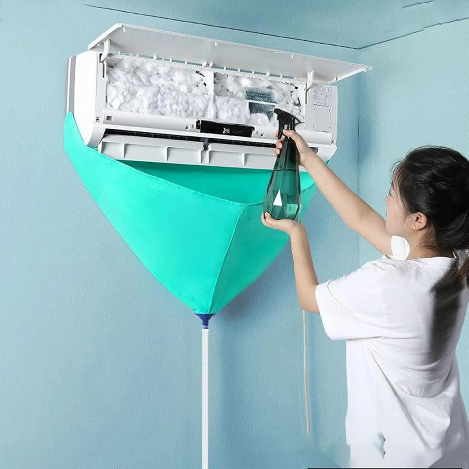 Split Air Conditioning Washing Bag AC Dust Cleaning Protective Service Cover with Drain Port Water Pipe