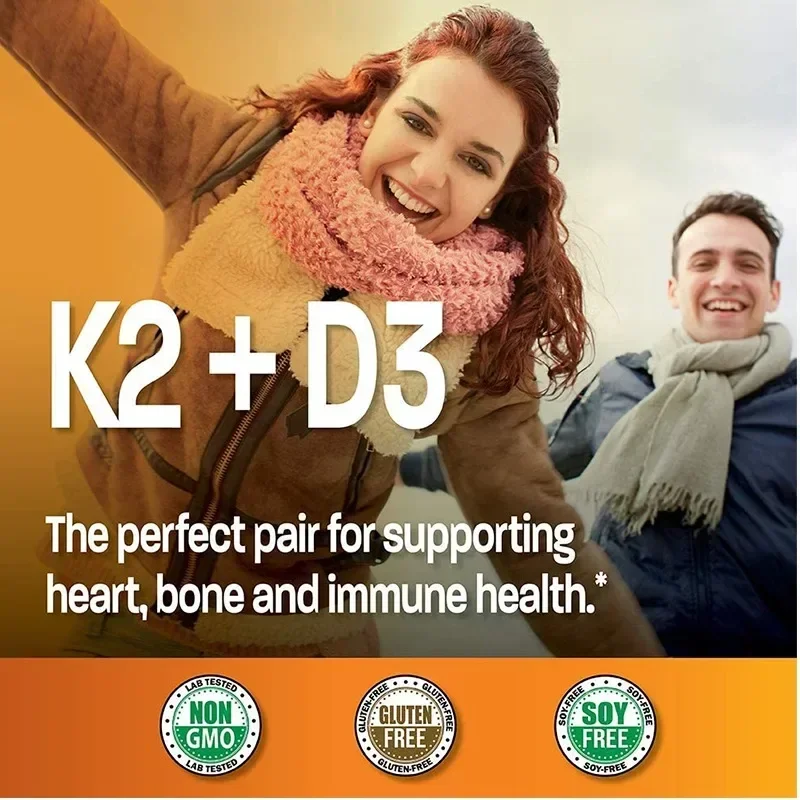 Vitamin D3 K2 Capsule MK-7, Regulates Calcium Metabolism, Supports Bone Heart Health, Immune System