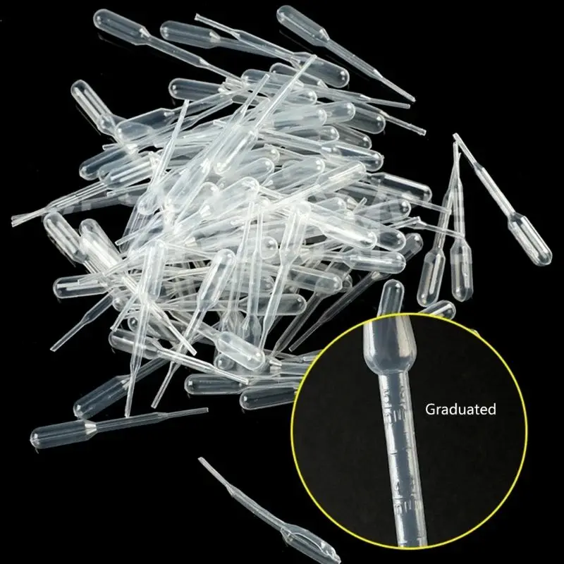 100Pcs/Lot Laboratory Pipette 1ml/3ml/5ml Plastic Disposable Graduated Container Liquid Dropper Equipment Straw Makeup Tools