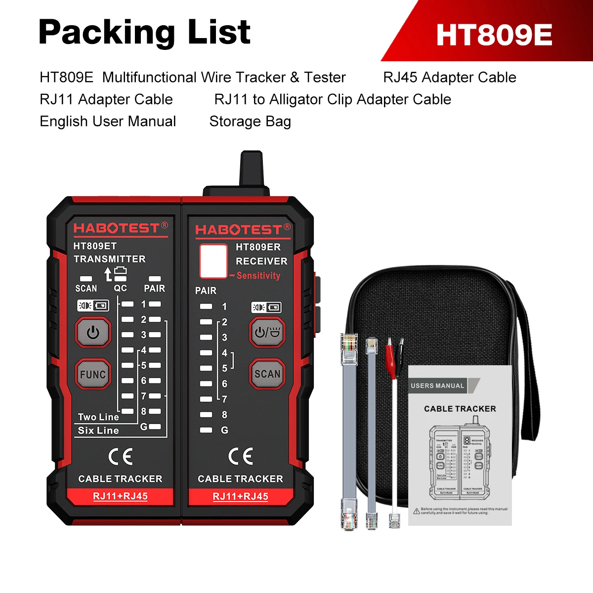 HABOTEST HT809 Multifunctionele Fiber- & Netwerkkabel Toner Kabel Mapping Kabel Tracing Visuele Foutzoeker (VFL) Crimping Test