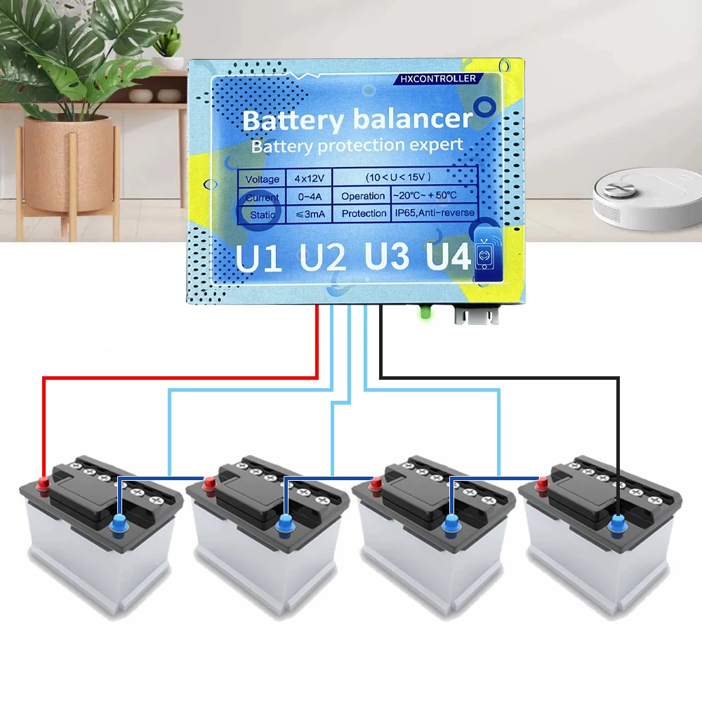 Equalizador de bateria para 4x12V baterias, tensão ativa, chumbo ácido, Li Li-ion, LiFePO4 bateria, balanceador, 4S, 48V