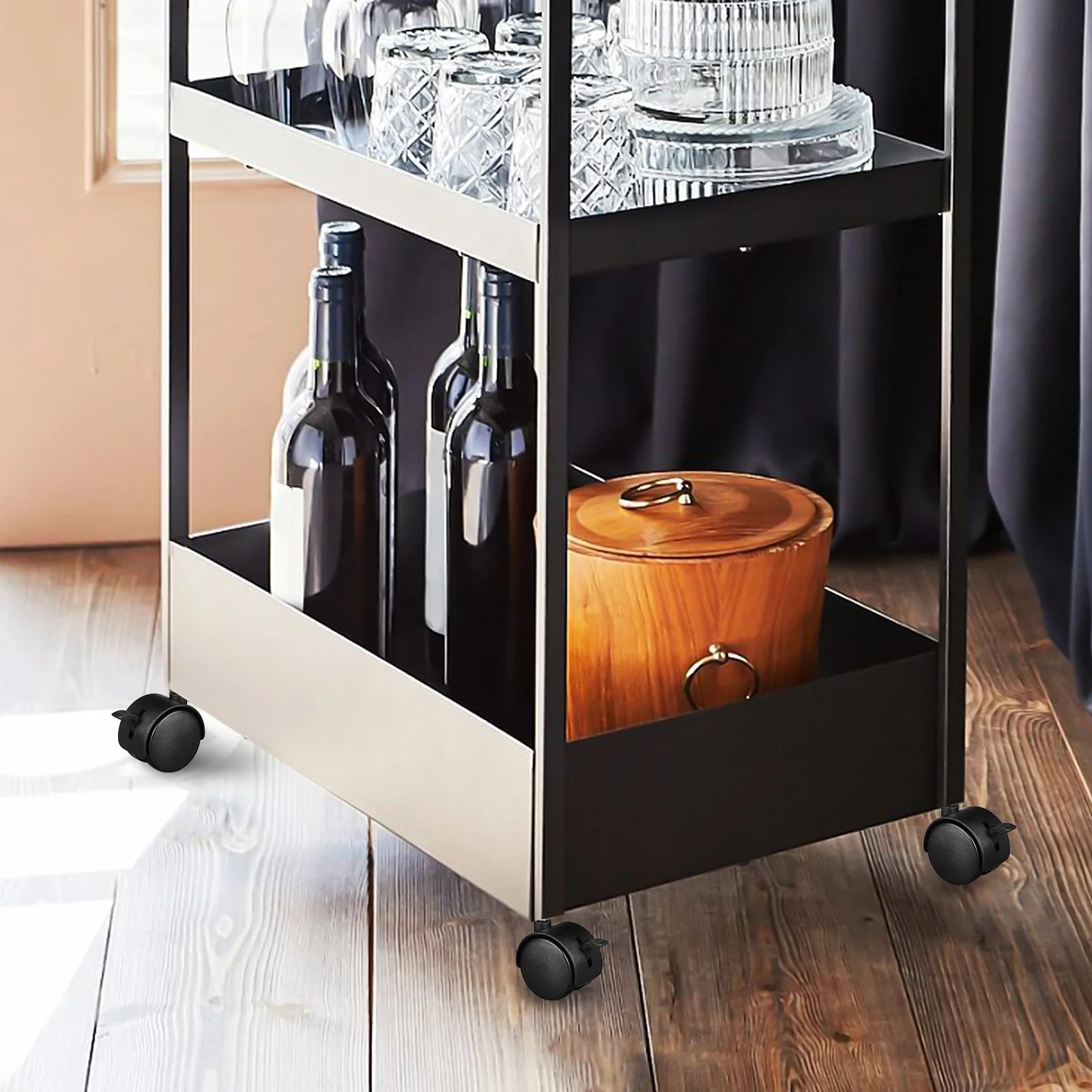 

5 Threaded Caster Wheels 2 Inch Black PP Material Swivel Brake Furniture Replacement Rollers Smooth Quiet Durability Easy