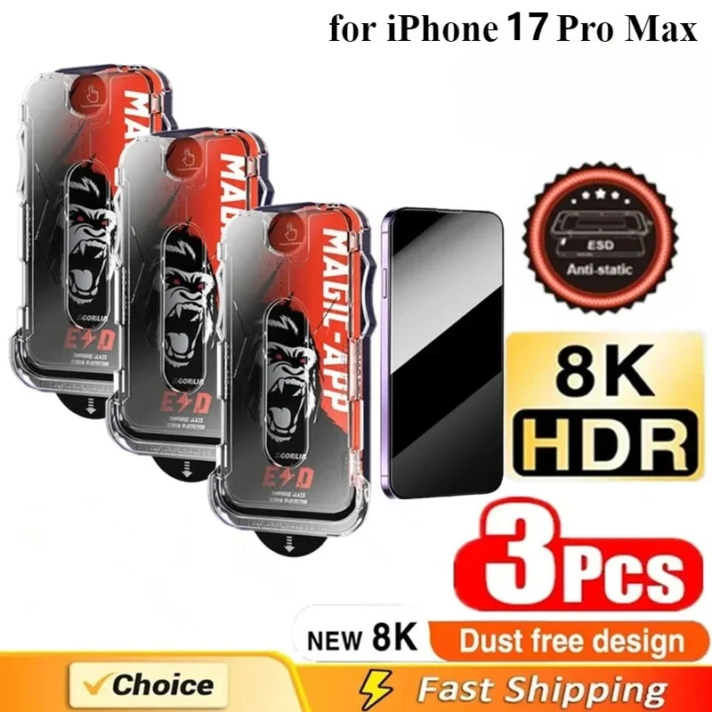 3PACKS Dust Free HD / Privacy Tempered Glass Film for IPhone 17 16 15 14 13 Pro Max 14 Plus Screen Protector Full 3D Protective