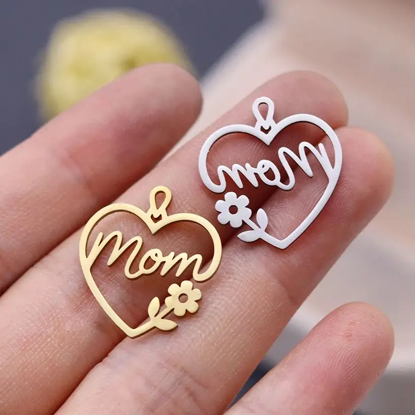 

3pcs Sweet Flower Mom Heart Line DIY Chanrms Stainless Steel Pendant Charms for Jewelry Making Bracelets Necklace Accessories