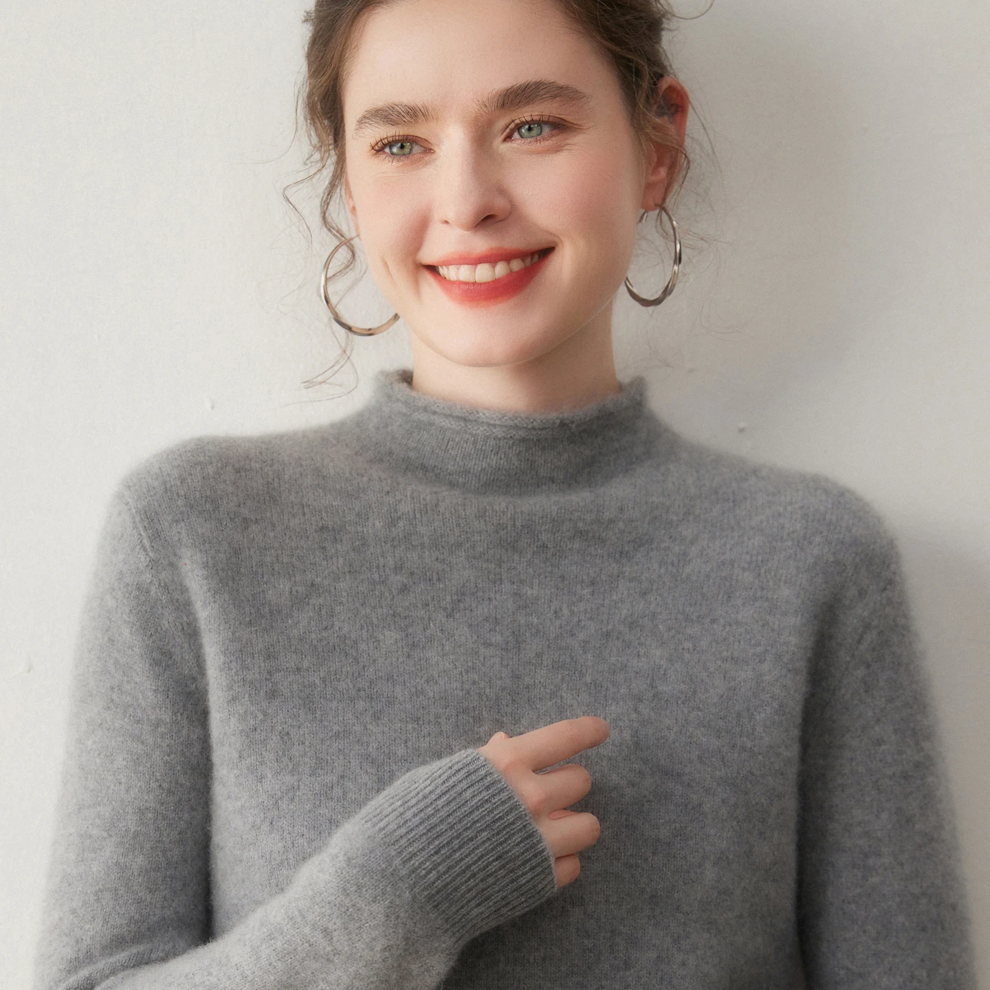 

2025 Autumn Winter 100% Cashmere Sweater Women's Half High Collar Soft Pullover Female Loose Knit Pullovers Bottoming Shirt