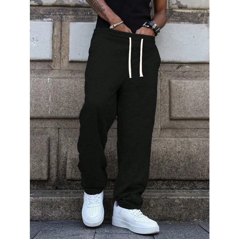

Men's Solid Color Loose Casual Drawstring Waist Sports Pants, Straight Leg Casual Loose Pants, Sports Pants, Men's Pants