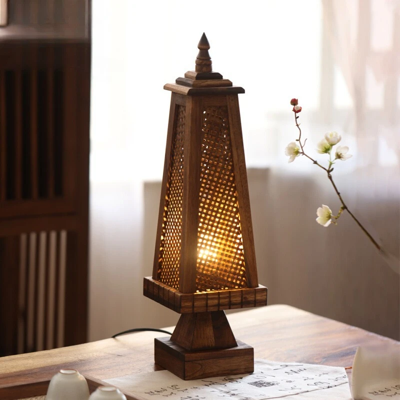 Japanese Wabi-sabi Floor Lamps Wooden Tower LED Chandelier Home Decoration for Living Dining Room Study Bedside Lighting Fixture