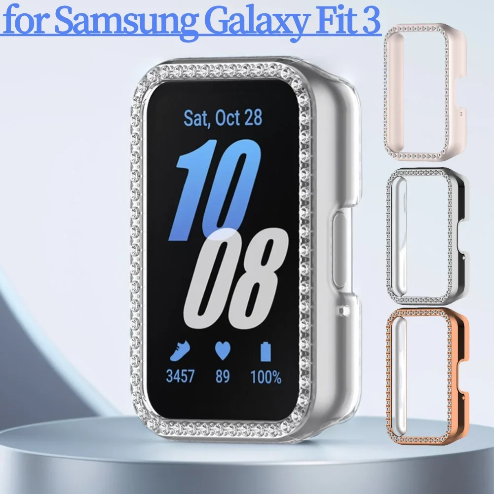 PC Diamond Inlaid Case Screen Protector Case Dustproof Protective Case Frame Anti-Scratch for Samsung Galaxy Fit 3 SM-R390