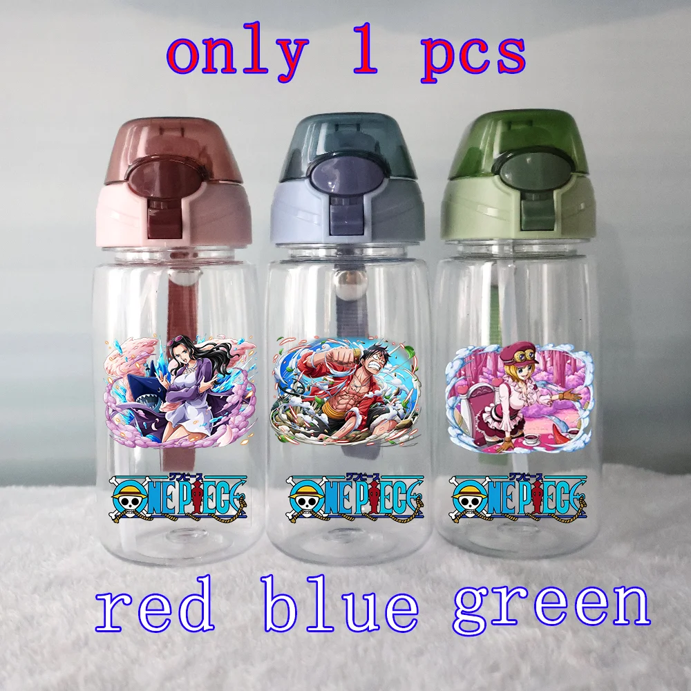 One Piece Anime Transparent Flip-top Water Cup with Straw Household Appliance Outdoor Sport Drinking Water Bottle Red Blue Green