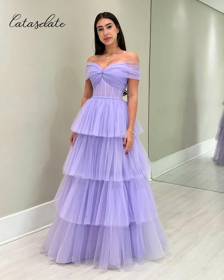 Catasdate Lilac Evening Dresses Elegant Party Dress for Women Formal Prom Dress with Tiered Layers vestidos de fiesta