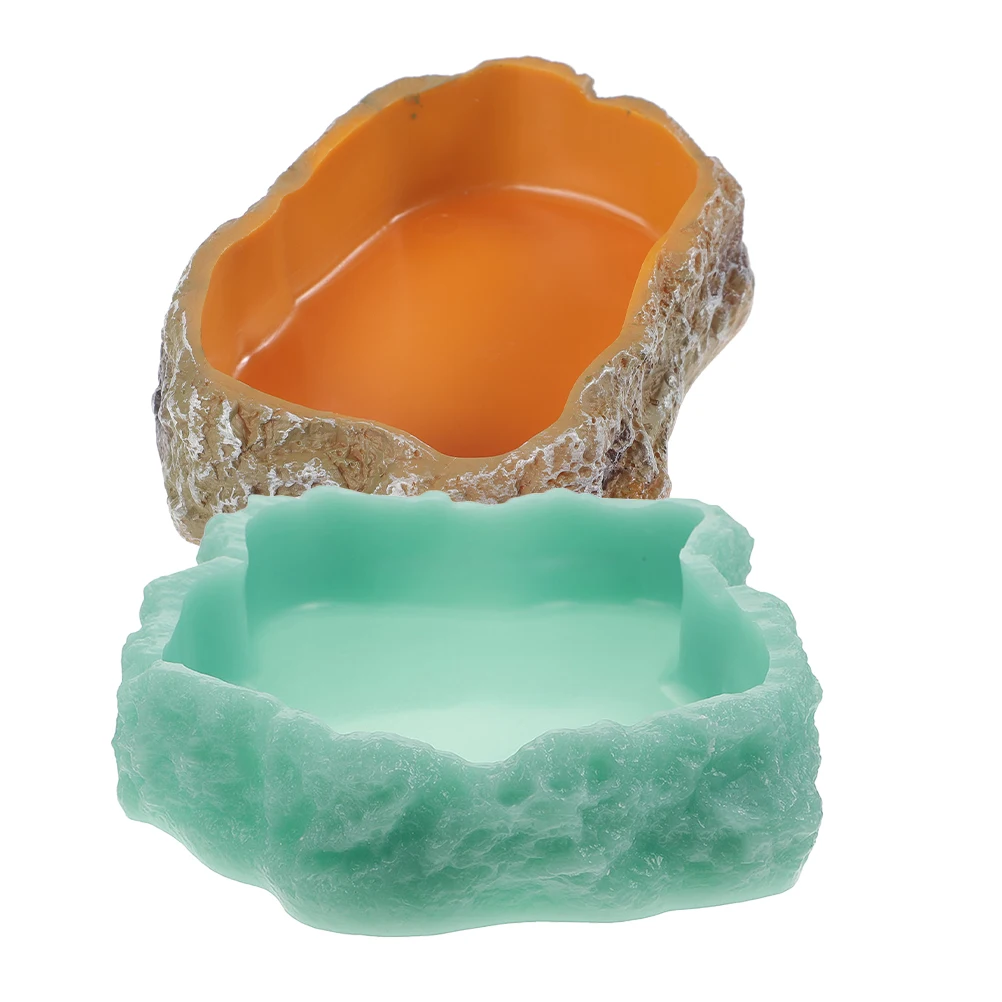 

2 Pcs Food Bowl Reptile Water Dish Durable Resin Turtle Luminous Basin Terrarium Small Animal Pet Supplies