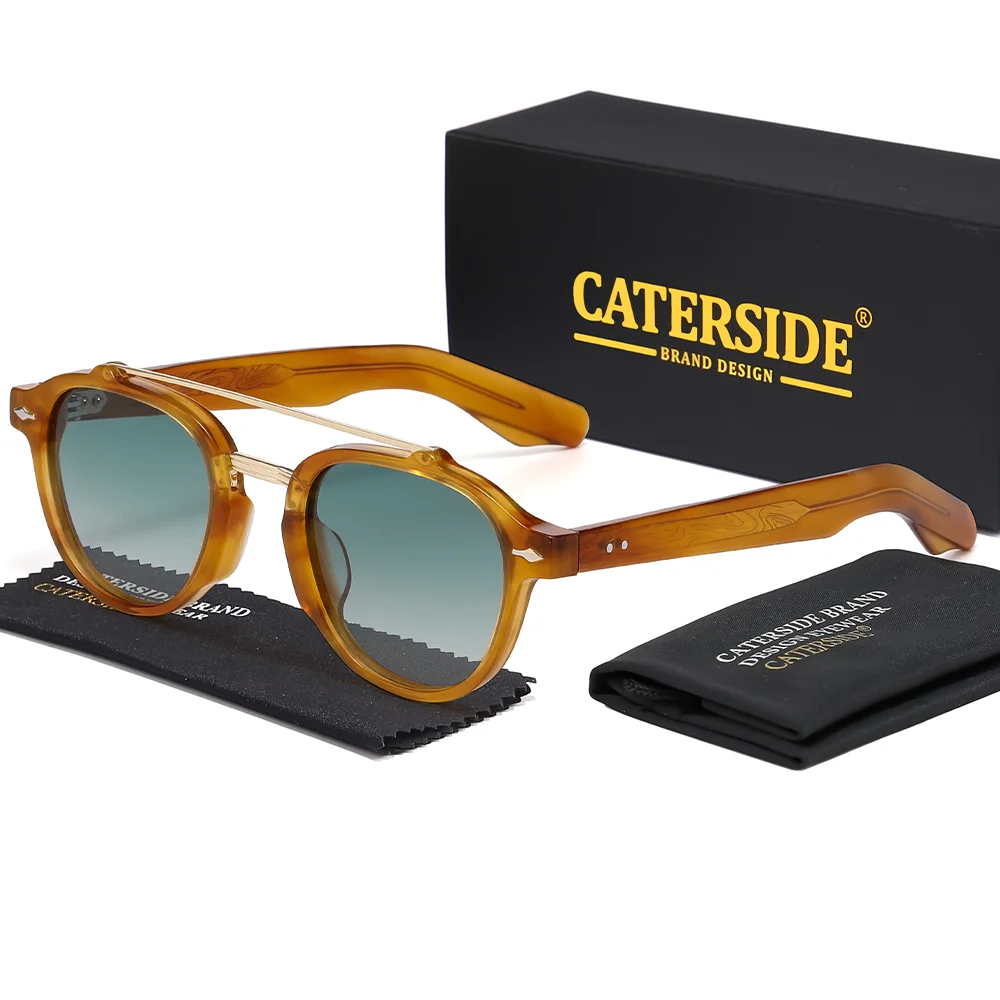 CATERSIDE Neue polarisierte Sonnenbrille für Herren, Acetatrahmen, flaches Design mit doppeltem Brückenbogen, modische dekorative Damenbrille, UV400 – Detail 10