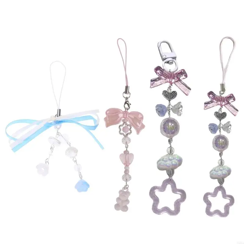 Yıldız Charm telefon kayışı Y2K telefon süsü anahtarlık kristal boncuk anahtarlık kadın kristal ayı kalp ilmek anahtarlık süs