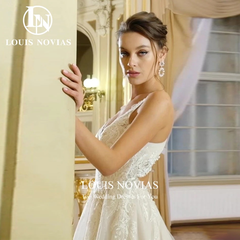 LOUIS NOVIAS-Vestidos De Novia De corte en A para mujer, cuello en V De tul con traje De boda, apliques entrecruzados, 2023