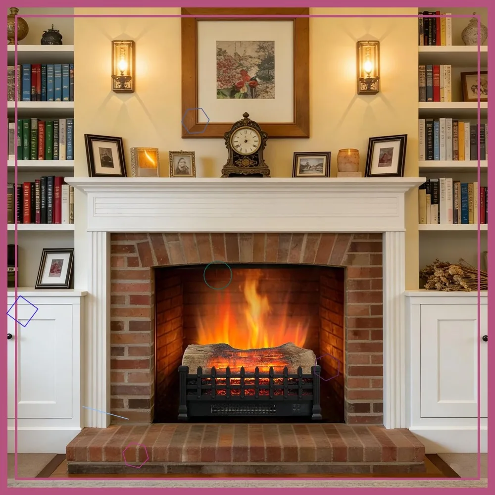 Chimenea Eléctrica de 21 Pulgadas con Juego de Leños, Llama Realista, Brillo Ajustable, Termostato, Temporizador y Control Remoto