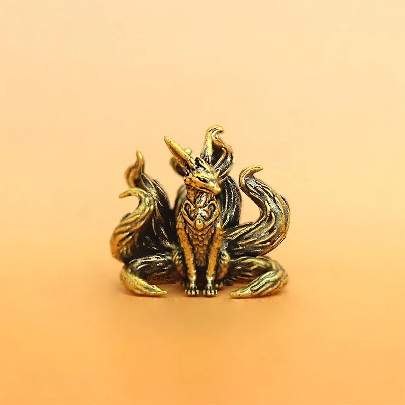 Mythical Fox Statue Seven/Nine Tailed Fox Miniature Figurines Desk Ornament Mini Copper Animal Sculpture Home Decor Crafts