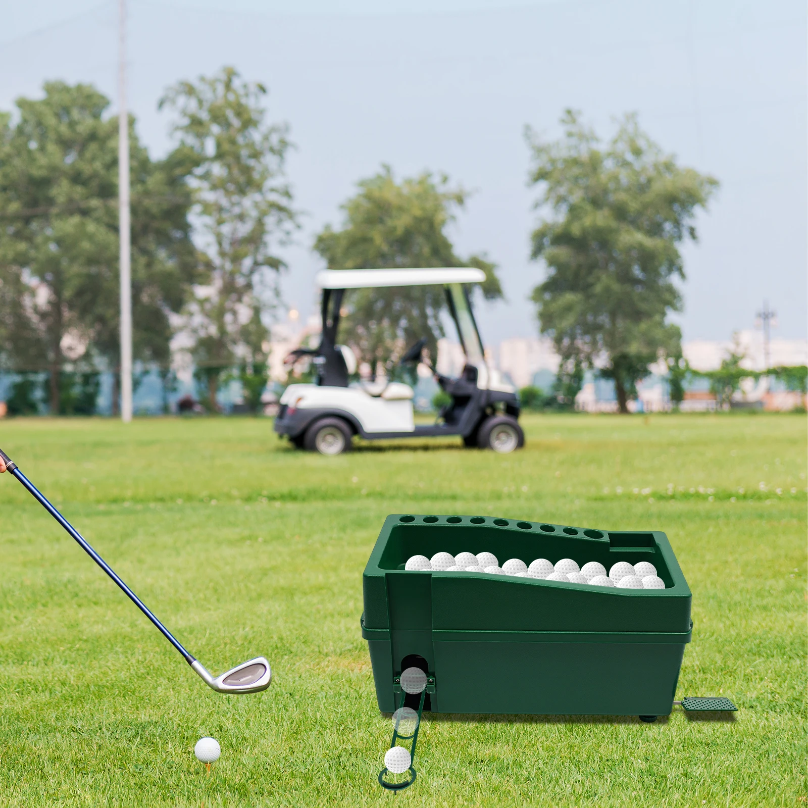 Green Golf Ball Dispenser for Home Indoor Automatic Golf Ball Tee Up Machine Golf Simulator Tee Driving Range Teeing Machine