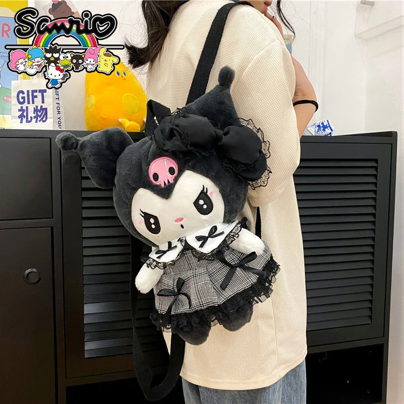 Sanrio Kuromi Plush Backpack Net Red Explosion Models Melody Lolita Backpacks Large Capacity Kawaii Animal Doll Bag Kid Toy Gift