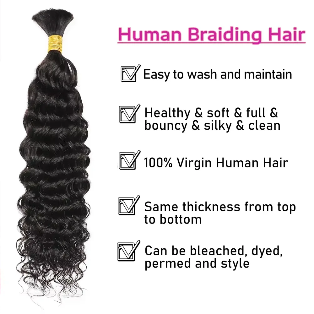 Deep Wave Bulk Human Hair For Braiding 22 22 22 Bulk Braiding 100% Human Hair No Weft For Braiding Wet And Wave Braiding Hair image 2