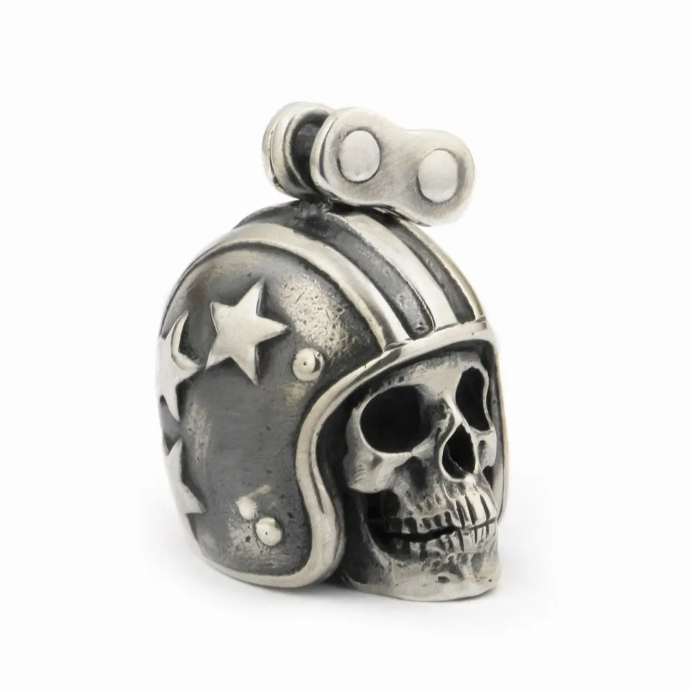 925 Sterling Silver Motorcycle Helmet Skull Pendant TA19