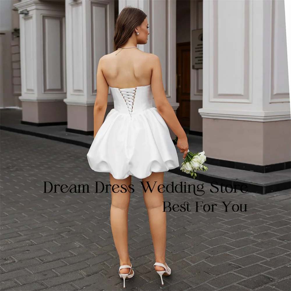 DREAM Simple Pleat Short A-Line Wedding Dress 2026 Satin Boat-Neck Open Back Lace-up Bridal Gown Vestidos De Noiva Customized