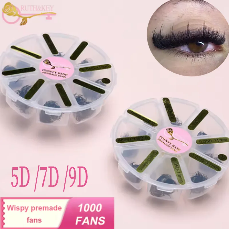 

1000 Fans Wispy Pointy Base Loose Premade Volume Fans 5D 7D Matte Black Hand Made Faux Mink Russia Volume Eyelashes Extensions
