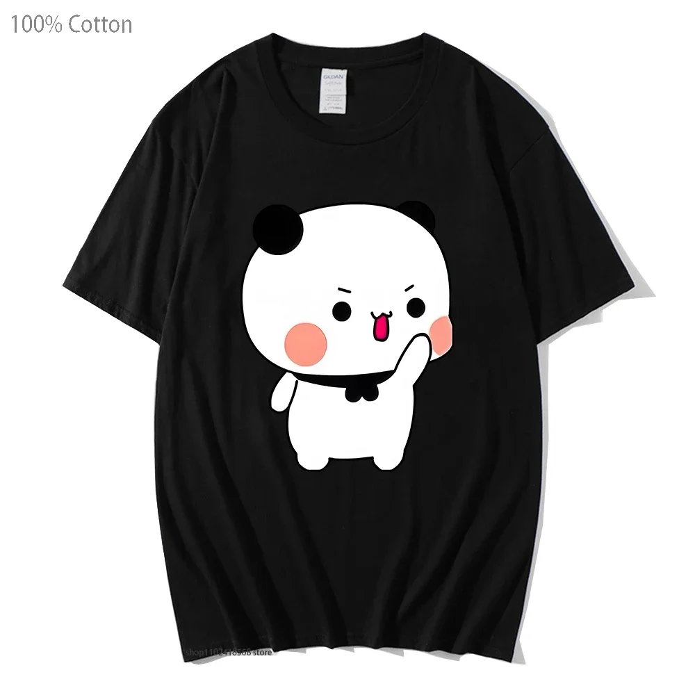 Couple T-Shirts Bubu with Dudu T-Shirts Cartoon Cute Panda and Brownie Bear Tshirt Men Women Tee 100%Cotton Shirt Kawaii Y2k Top image 3