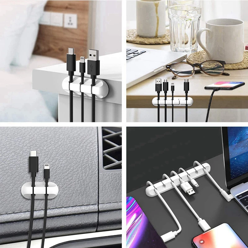 Promotion! White Cable Clips, Cord Organizer Cable Management, 4 Packs Cord Holder For Desk Home And Office (5, 3 Slots)
