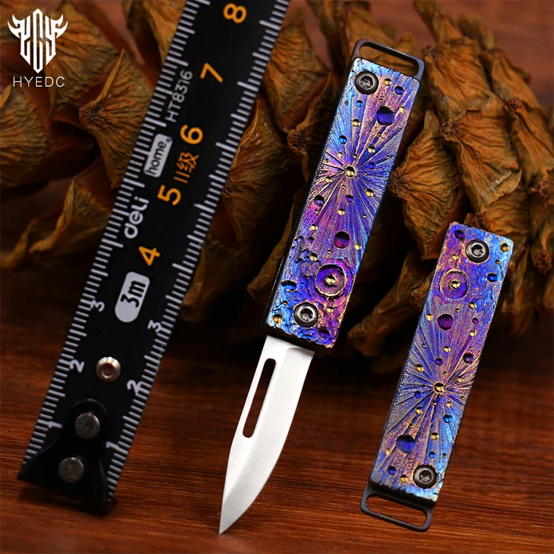 

Star Sky Hand Carving Mini Titanium Alloy Camping Knife Sharp Folding Knife EDC Carry-on Keychain Gift Knife Pendant