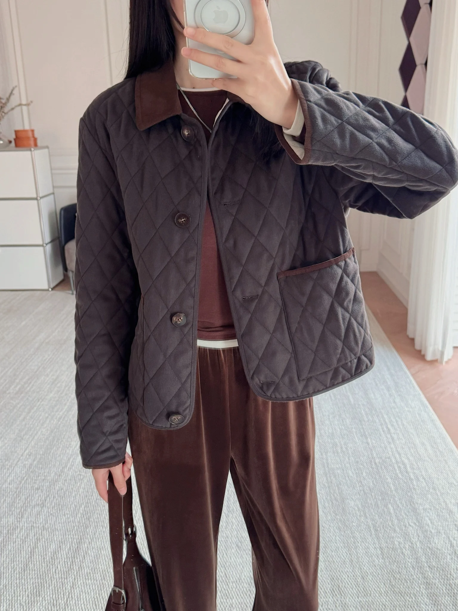 

Lightweight Warm 00 Wool Fill Diamond Stitch Loose ort Cotton Jaet Women's Faion Button up Coat ort Sve