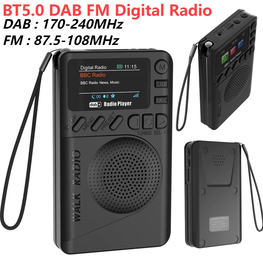 Wiederaufladbares tragbares Radio Mini DAB FM Digitalradio BT5.0 Farbbildschirm Taschenradio MP3-Wiedergabelautsprecher für Outdoor-Camping