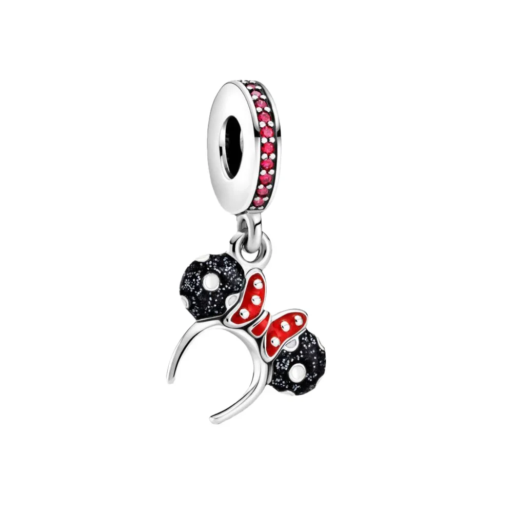 925 Sterling Silver setny Disney ścieg charms Minnie wisiorek pasuje do oryginalnego bransoletka Pandora Diy biżuteria Mickey koralik dla kobiet