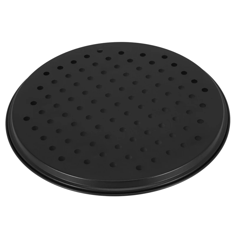 Panelas de pizza perfurada pessoal, aço carbono preto, revestimento antiaderente, fácil de limpar, bandeja de cozimento de pizza, 2X, 10 Polegada