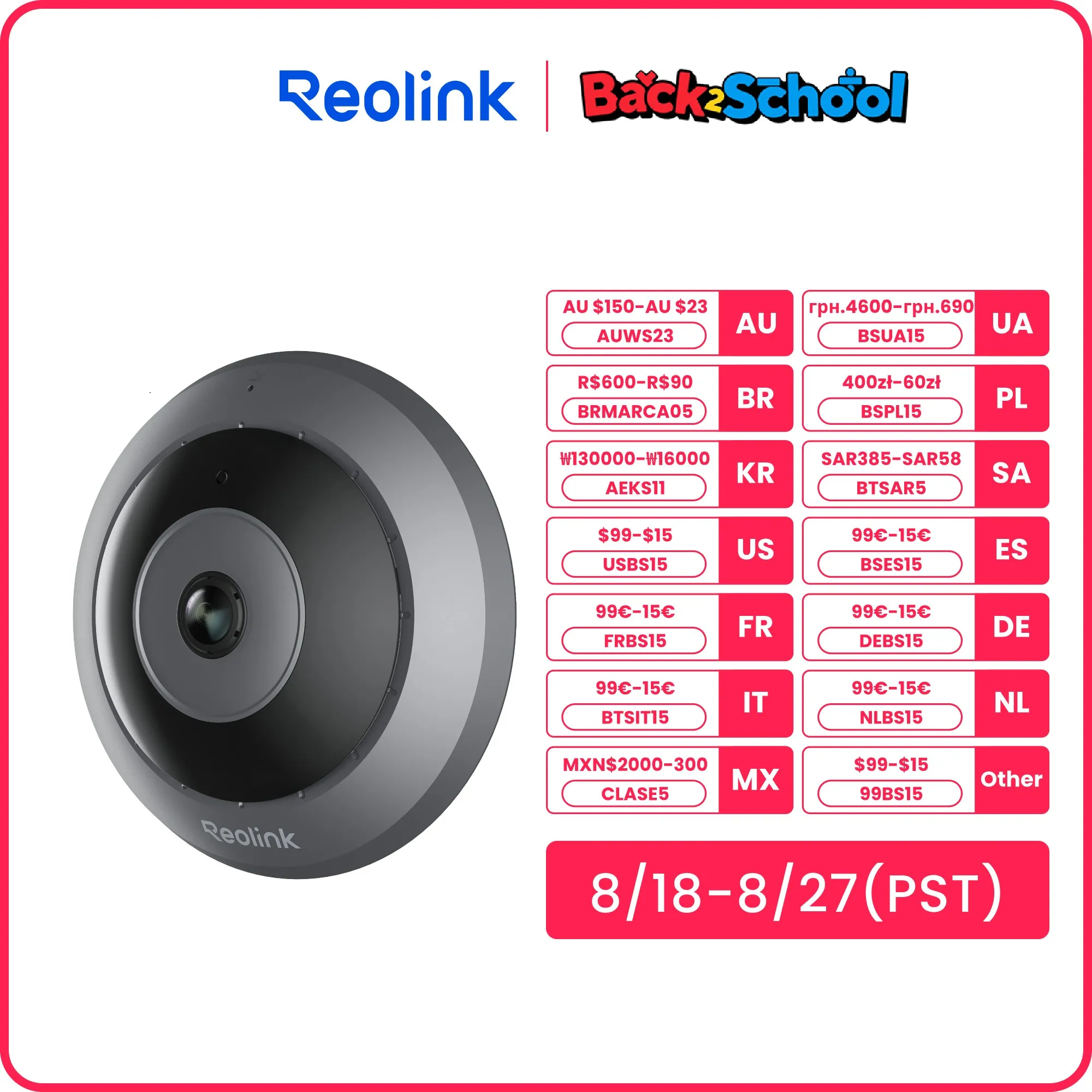 

Reolink 6MP Fisheye Wi-Fi камера безопасности 2,4/5 ГГц Беспроводная внутренняя камера 2-сторонняя аудиосистема Smart Detection 360° Панорамные камеры PoE
