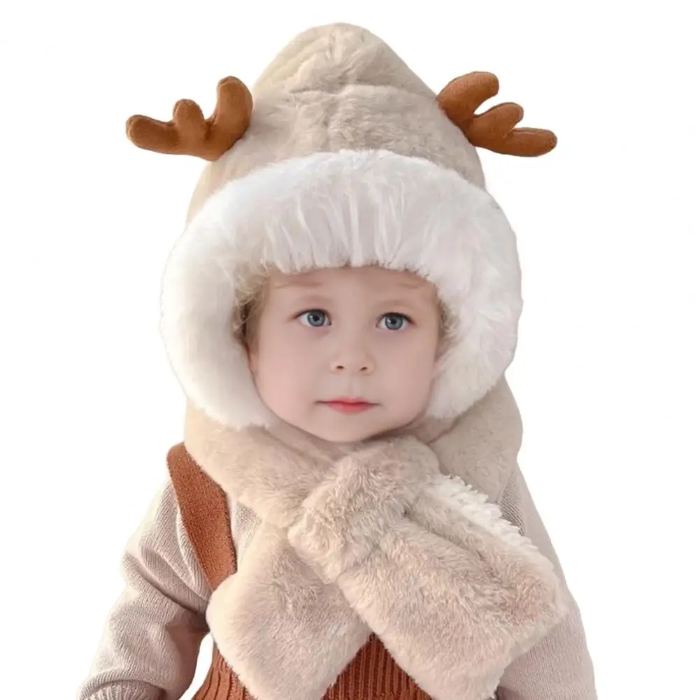 

Удобная детская шапка с украшением из рога, уютная детская зимняя шапка с рогами, украшенная шарфом, плюшевая ветрозащитная шапка для детей