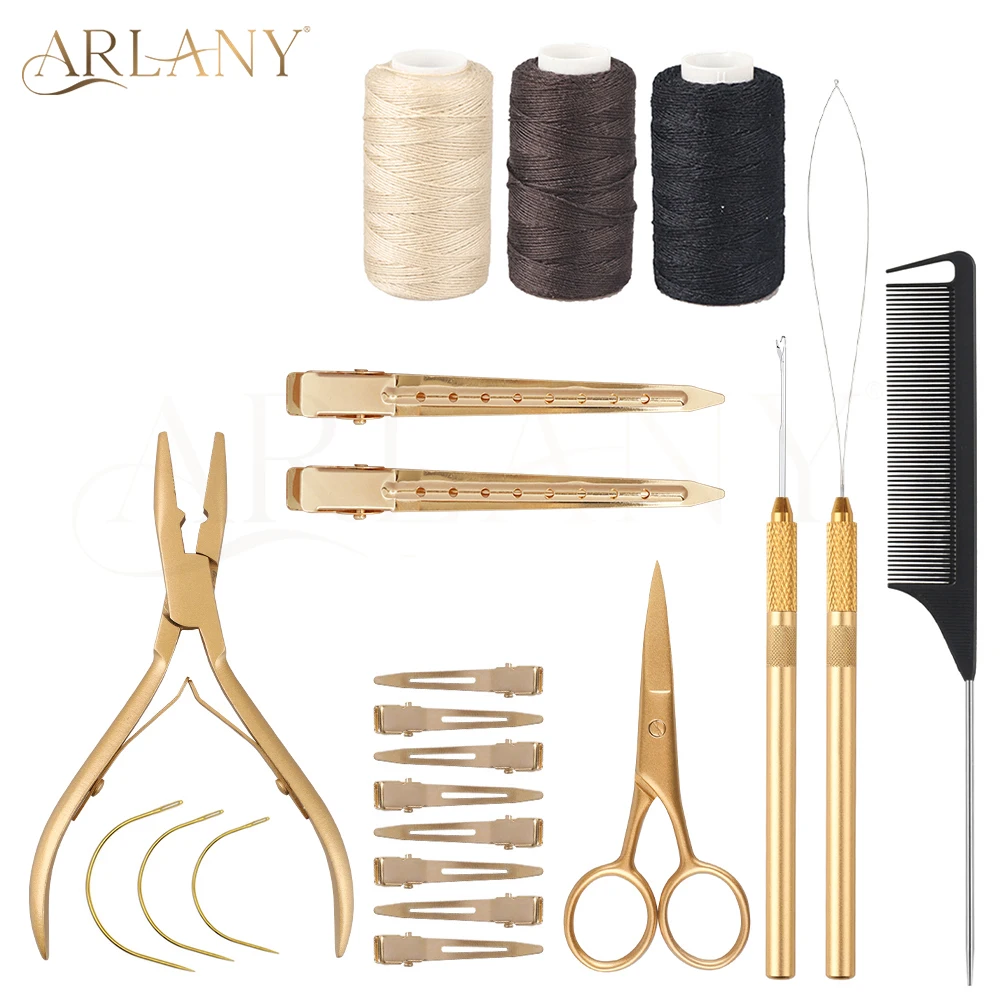 ARLANY Hair Extensions Tool Kit Micro Ring Pliers Hair Needls Curved for Micro Beads and Wefting Extensions Hair Loop Tool