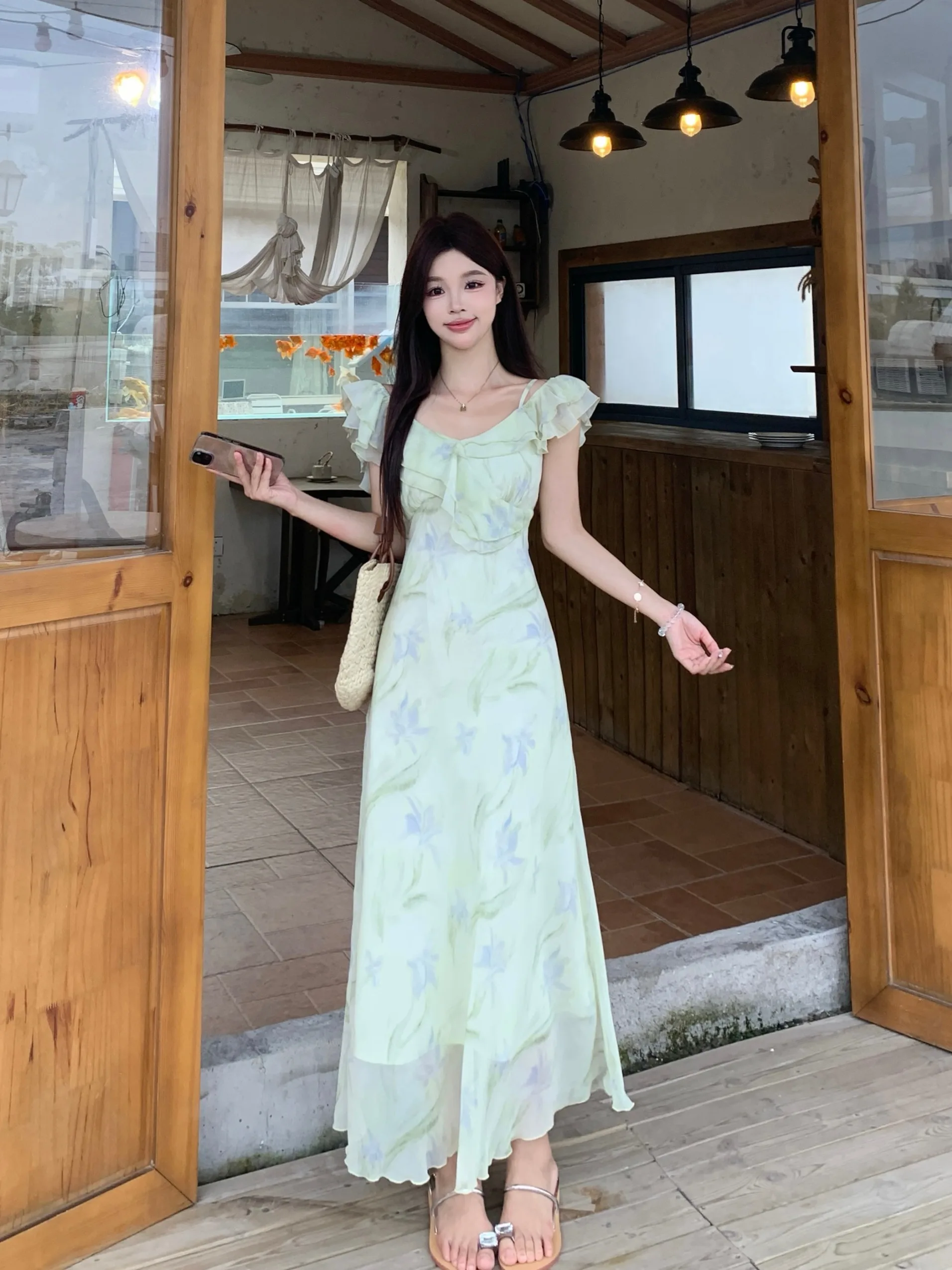 

plus Size Women's een Floral Print ter Fi Tail Dr Summer New Sle Slimming High Waist Long Skirt Korean Sle Commute