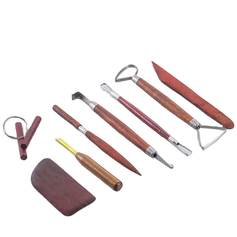 8-Piece Set of Fine Arts Pottery Wood and Stainless Steel Clay Sculpture Tools for Creative Expression and Classroom Use